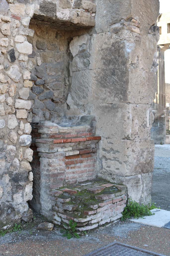 Outside VIII.2.11 Pompeii. December 2018.
Street altar at corner of Via delle Scuole. Photo courtesy of Aude Durand.