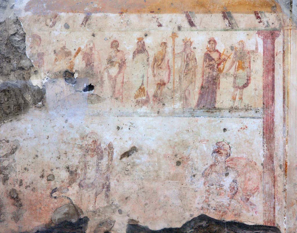 Street shrine outside IX.11.1 Pompeii. November 2012.
Fresco of street shrine, in honour of the 12 gods. Photo courtesy of Davide Peluso.