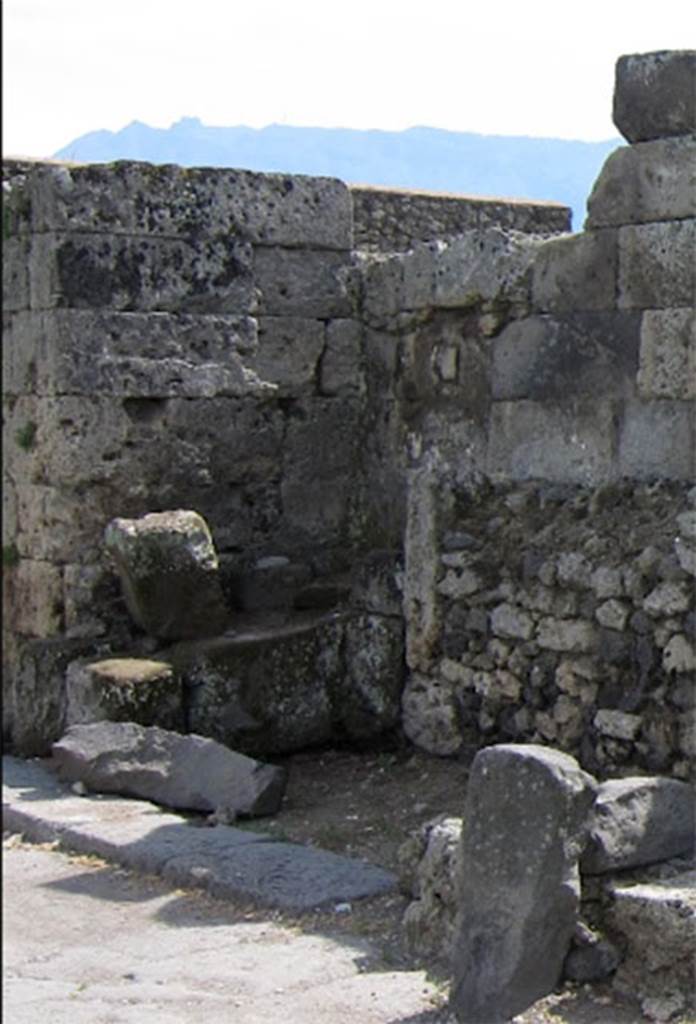 Two altars at Pompeii Vesuvian Gate. June 2012. West wall of gate and site of two altars.
