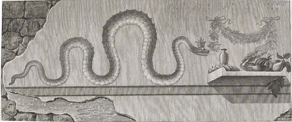 Pompeii street shrine on the corner of Via Pomeriale. Drawing of street shrine, published in 1824.
See Mazois, F., 1824. Les Ruines de Pompei : Premiere Partie. Paris : Didot Fr�res, (p.33).

