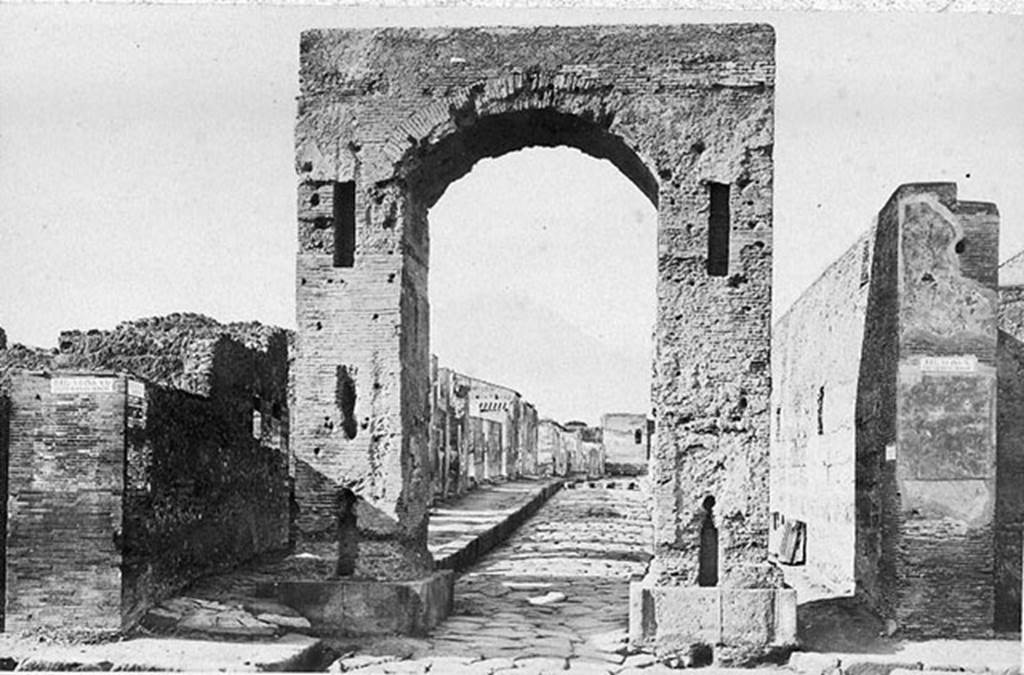 Arch of Caligula. About 1870. Looking north from arch at the start of the Via Mercurio.
Photo courtesy of Rick Bauer.