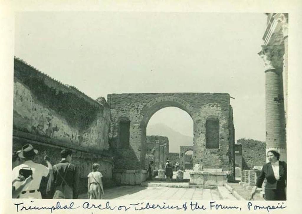 Arch at north-east end of the Forum. 1958. Looking north along the east side of the Forum to the arch. Photo courtesy of Rick Bauer.