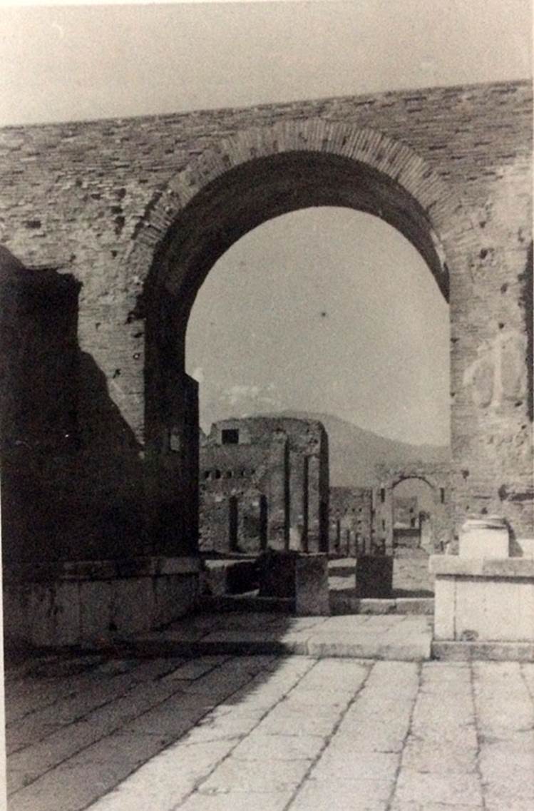 Arch at north-east end of the Forum. Looking north through arch. Image taken in 1955 by an officer serving aboard the HMS Ark Royal. Photo courtesy of Rick Bauer.