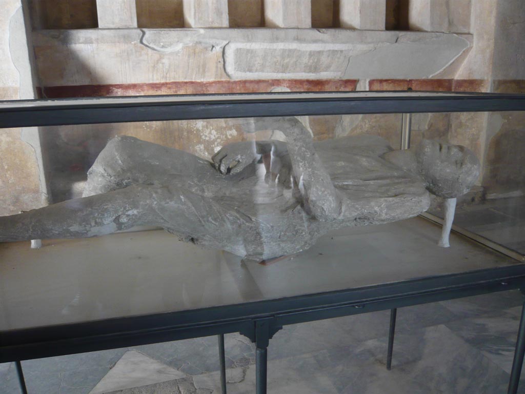 VII.1.8 Pompeii. May 2012. Victim 15. Plaster cast of body, in men’s changing room 2.
Photo courtesy of Buzz Ferebee.