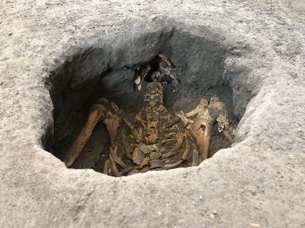 November 2020. Inside the room, initially voids were discovered in the layer of hardened ash, below which the skeletons were encountered. Once the bones had been analysed - by the physical anthropologist of the Park, who removed most of them - plaster was poured in, according to the famous plaster casting technique developed by Giuseppe Fiorelli.
In addition, when the voids left by the bodies were discovered, endoscopic analysis was undertaken along with the collection of samples of bone, and where possible, a laser scan was also made of the void left by the body, with the final stage being the creation of a plaster cast.
Novembre 2020. All'interno della stanza, inizialmente sono stati scoperti vuoti nello strato di cenere indurita, sotto il quale sono stati incontrati gli scheletri. Una volta analizzate le ossa - dall'antropologo fisico del Parco, che ne rimosse la maggior parte - fu versato l'intonaco, secondo la famosa tecnica di colata in gesso sviluppata da Giuseppe Fiorelli.
Inoltre, quando sono stati scoperti i vuoti lasciati dai corpi, è stata intrapresa l'analisi endoscopica insieme alla raccolta di campioni di ossa, e dove possibile, è stata fatta anche una scansione laser del vuoto lasciato dal corpo, con la fase finale della creazione di un calco in gesso.
Photograph © Parco Archeologico di Pompei.
