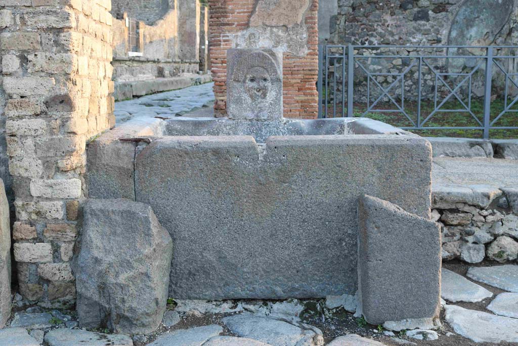 Fountain outside I.4.15 on Via Stabiana. December 2018.
Looking across Holconius’ crossroads towards fountain. Photo courtesy of Aude Durand.