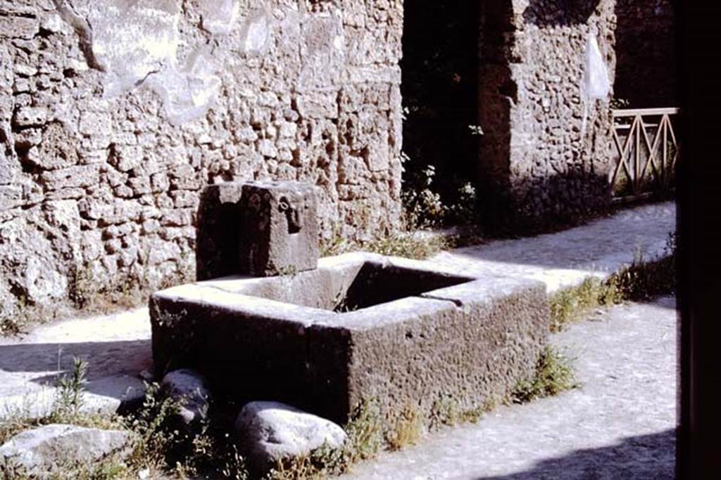 Fountain on Via dell’ Abbondanza between II.1.2 and II.1.3. Pompeii, 1968.
Photo by Stanley A. Jashemski.
Source: The Wilhelmina and Stanley A. Jashemski archive in the University of Maryland Library, Special Collections (See collection page) and made available under the Creative Commons Attribution-Non Commercial License v.4. See Licence and use details.
J68f0305