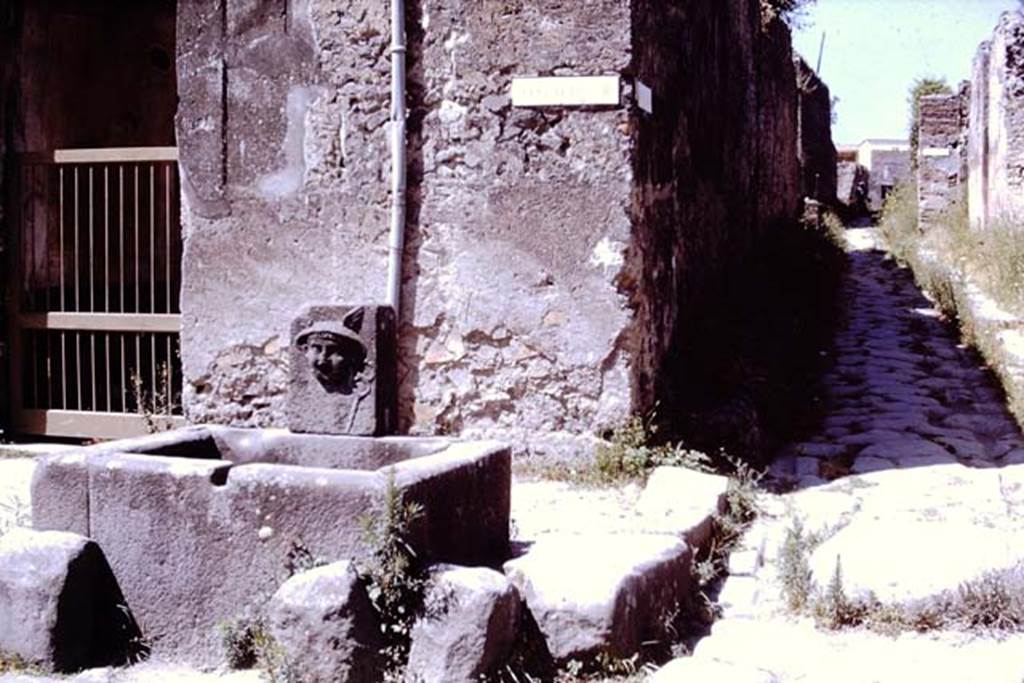 Fountain of Mercury at VI.8.24, Pompeii. 1968. On the right is the Vicolo di Mercurio, looking west. Photo by Stanley A. Jashemski.
Source: The Wilhelmina and Stanley A. Jashemski archive in the University of Maryland Library, Special Collections (See collection page) and made available under the Creative Commons Attribution-Non Commercial License v.4. See Licence and use details.
J68f0695