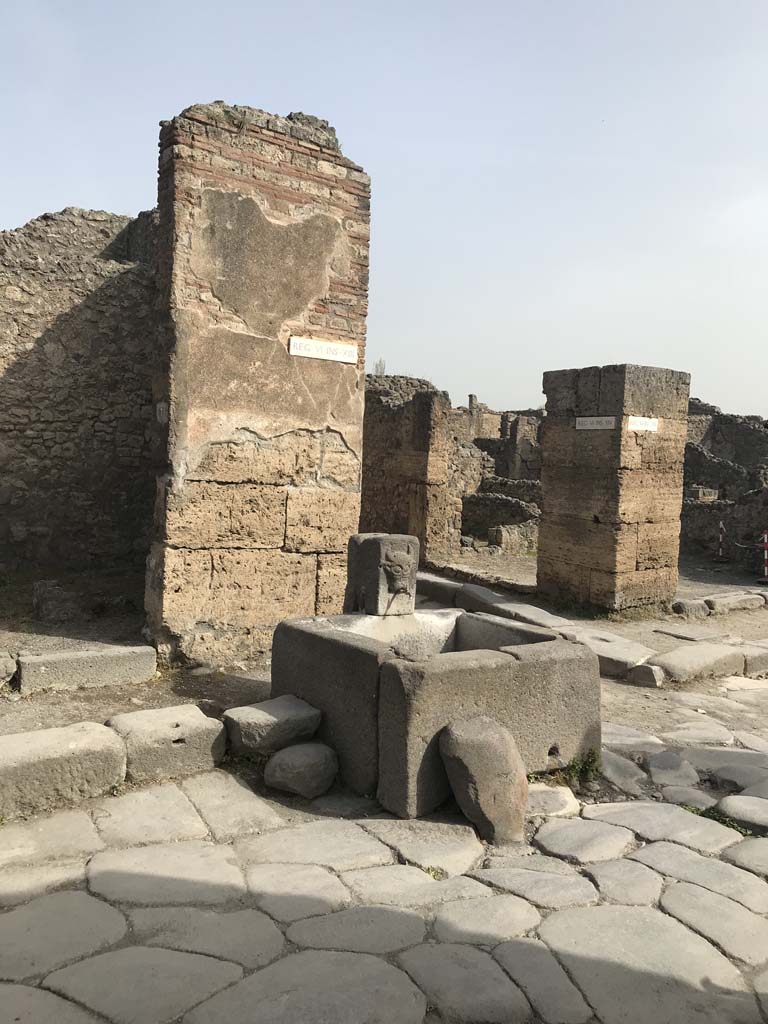 Fountain outside VI.13.7 on north side of Via della Fortuna. April 2019.
Photo courtesy of Rick Bauer.