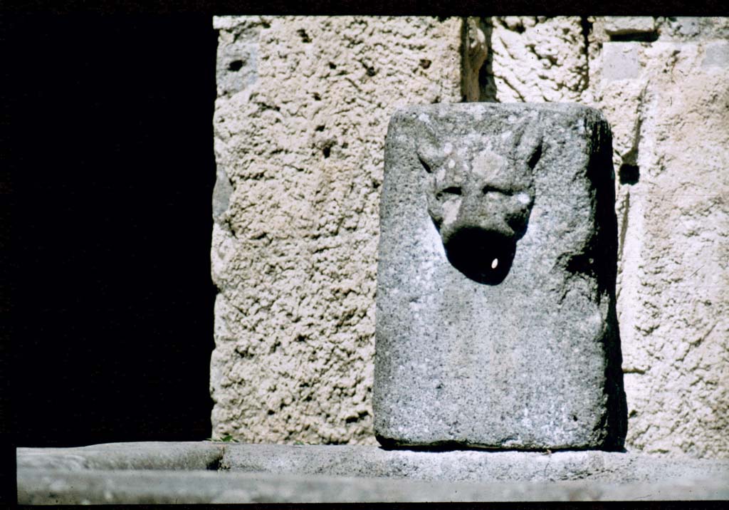 Fountain with face of panther between VI.16.3 and VI.16.4 on Via del Vesuvio.
Photographed 1970-79 by Günther Einhorn, picture courtesy of his son Ralf Einhorn.