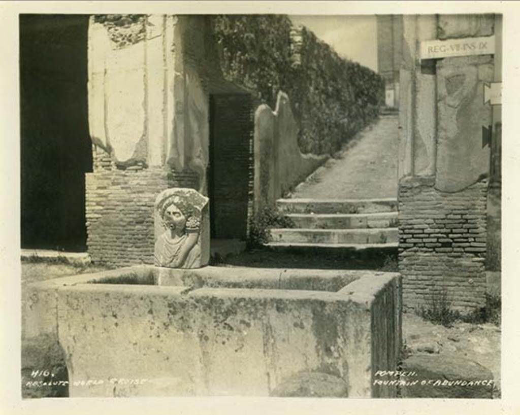 VII.9.67, 1932. Fountain and rear steps leading up to Eumachia’s building. Photo taken during a shore-visit from the cruiseship Resolute in 1932. Photo courtesy of Rick Bauer.