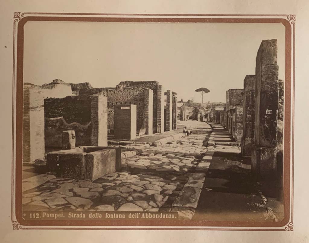 Fountain outside VII.14.13 and VII.14.14 on Via dell’Abbondanza, Pompeii. From an album by Roberto Rive, dated 1868.
Looking east from near fountain at VII.14.13/14. Photo courtesy of Rick Bauer.