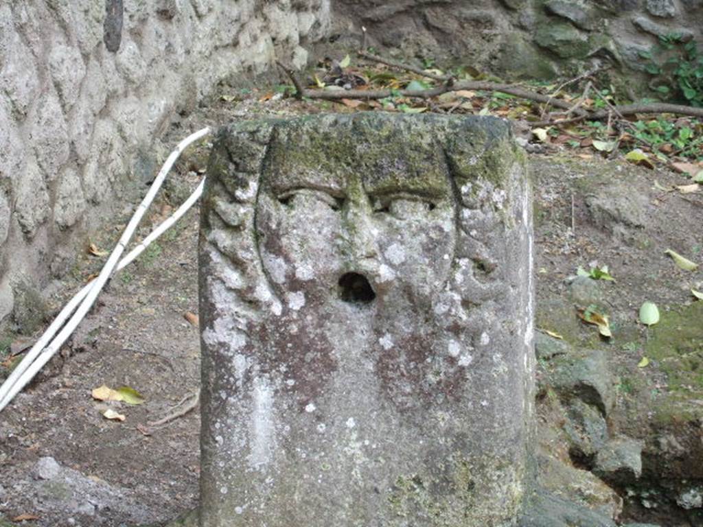Fountain near Stabian Gate. May 2006. Fountain head, possibly a river god.