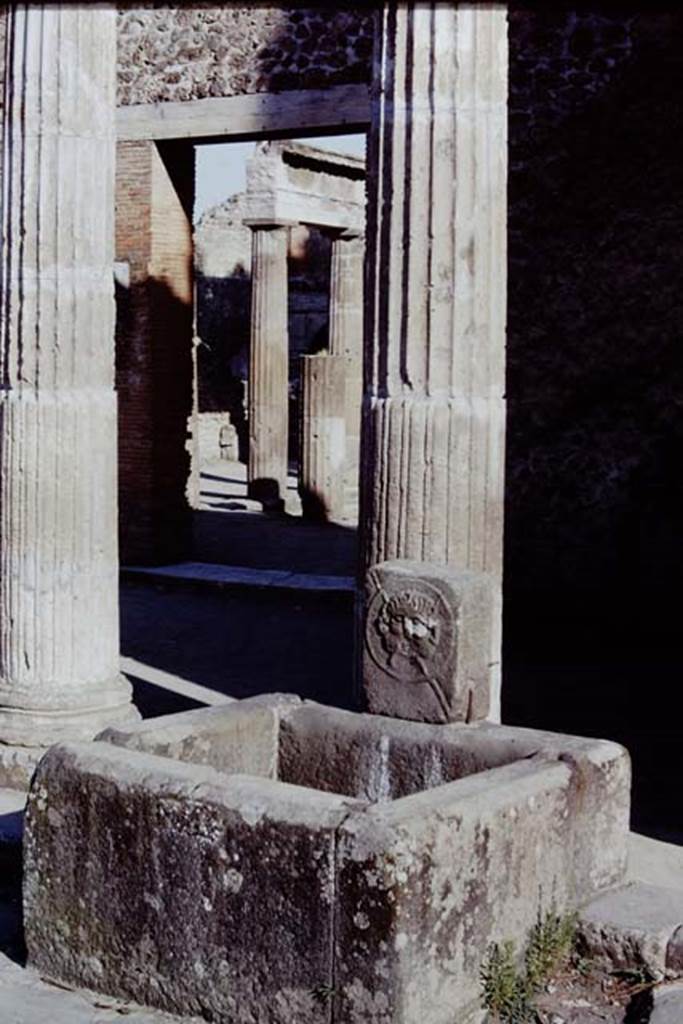 Fountain outside VIII.7.30 on Via del Tempio d’Iside. 1968. Looking south-east into Triangular Forum, at rear. Photo by Stanley A. Jashemski.
Source: The Wilhelmina and Stanley A. Jashemski archive in the University of Maryland Library, Special Collections (See collection page) and made available under the Creative Commons Attribution-Non Commercial License v.4. See Licence and use details.
J68f2335