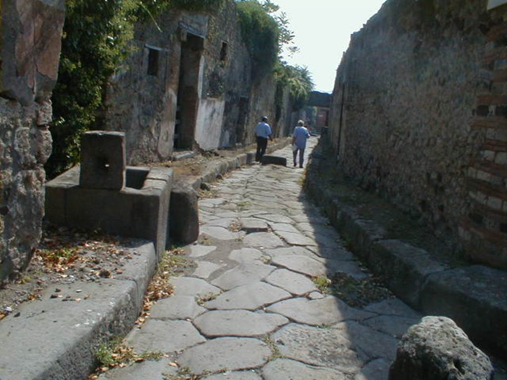 IX.7.17 Pompeii. May 2005. Vicolo di Tesmo looking south IX.1