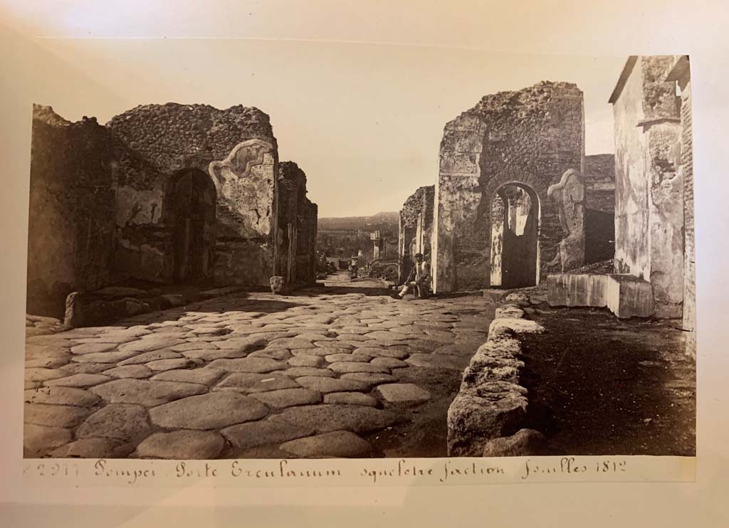 Porta Ercolano or Herculaneum Gate.
From an album of Michele Amodio dated 1874, entitled “Pompei, destroyed on 23 November 79, discovered in 1745”.
Looking north through gate. Photo courtesy of Rick Bauer.