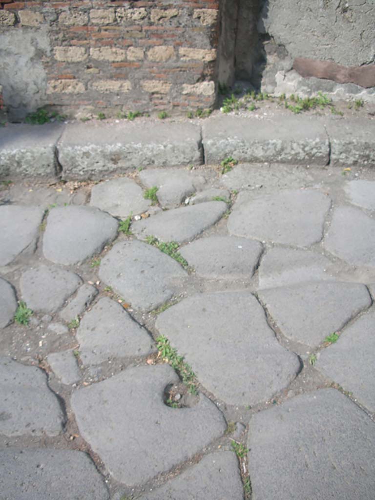Porta Ercolano or Herculaneum Gate, Pompeii. May 2010.
Looking east from hole in centre of roadway in line with “portcullis”. Photo courtesy of Ivo van der Graaff.