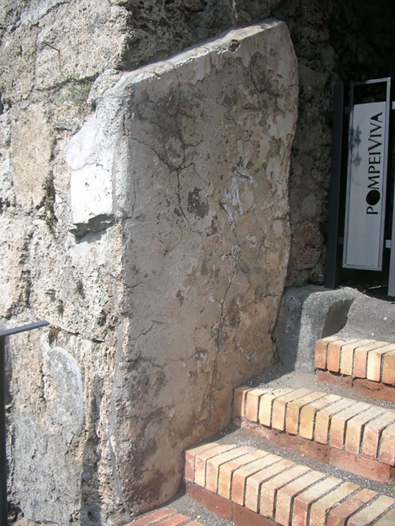 Porta Marina, Pompeii. May 2011.
Pilaster with remaining plaster at west end of pedestrian tunnel. Photo courtesy of Ivo van der Graaff.