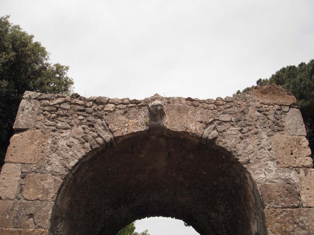 Nola Gate, Pompeii. June 2012.
Head of Minerva above arched vault on inner (city) side of Nola Gate. The Oscan inscription was located to the left of the head.
Photo courtesy of Ivo van der Graaff.