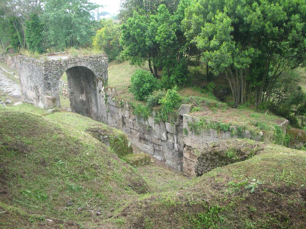 Nola Gate, Pompeii. May 2010.
Looking north-west across area of gate, from east end of upper south wall. Photo courtesy of Ivo van der Graaff.
