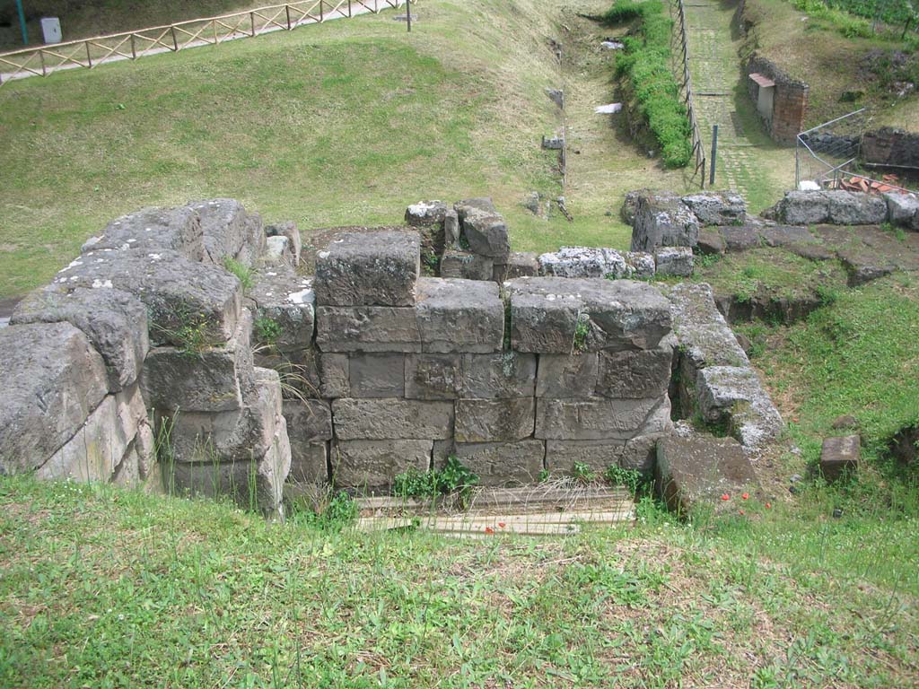 Vesuvian Gate, Pompeii. May 2010.
Looking across upper area towards city wall on east side of gate at north end. Photo courtesy of Ivo van der Graaff.