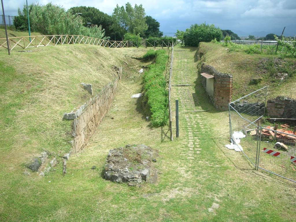 Vesuvian Gate Pompeii. May 2010. Looking east along site of city walls from north end of gate. Photo courtesy of Ivo van der Graaff.