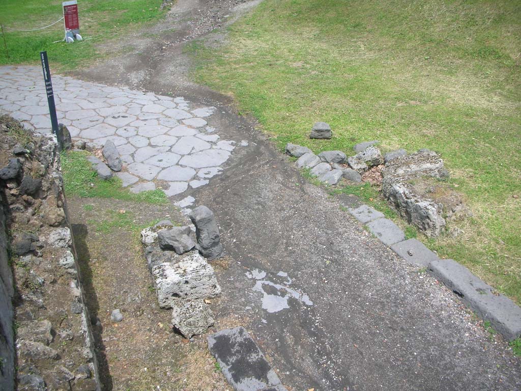 Vesuvian Gate, Pompeii. May 2010.
Looking from upper area of west side of gate onto area of north side of area C, with passageway for pedestrians, on left, and area of vault, in centre.
Photo courtesy of Ivo van der Graaff.
According to Van der Graaff –
“The vault of the Port Vesuvio is the only example built on the exterior side of the gate.
It can have found a place there only after the construction of Tower X father west, which made the earlier tower flanking the gate redundant.”
See Van der Graaff, I. (2018). The Fortifications of Pompeii and Ancient Italy. Routledge, (p.70).
Vesuvian Gate, Pompeii. May 2010.
Looking from upper area of west side of gate onto area of north side of area C, with passageway for pedestrians, on left, and area of vault, in centre.
Photo courtesy of Ivo van der Graaff.
According to Van der Graaff –
“The vault of the Port Vesuvio is the only example built on the exterior side of the gate.
It can have found a place there only after the construction of Tower X father west, which made the earlier tower flanking the gate redundant.”
See Van der Graaff, I. (2018). The Fortifications of Pompeii and Ancient Italy. Routledge, (p.70).