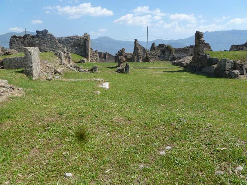 VII.6.7 Pompeii. May 2011. Looking south across site of atrium, through tablinum, to site of peristyle. Photo courtesy of Michael Binns.