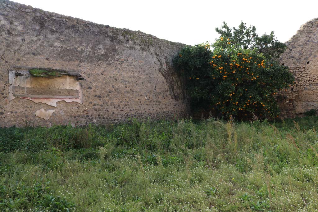 VII.10.14 Pompeii. December 2018. South wall with painted plaster. Photo courtesy of Aude Durand.