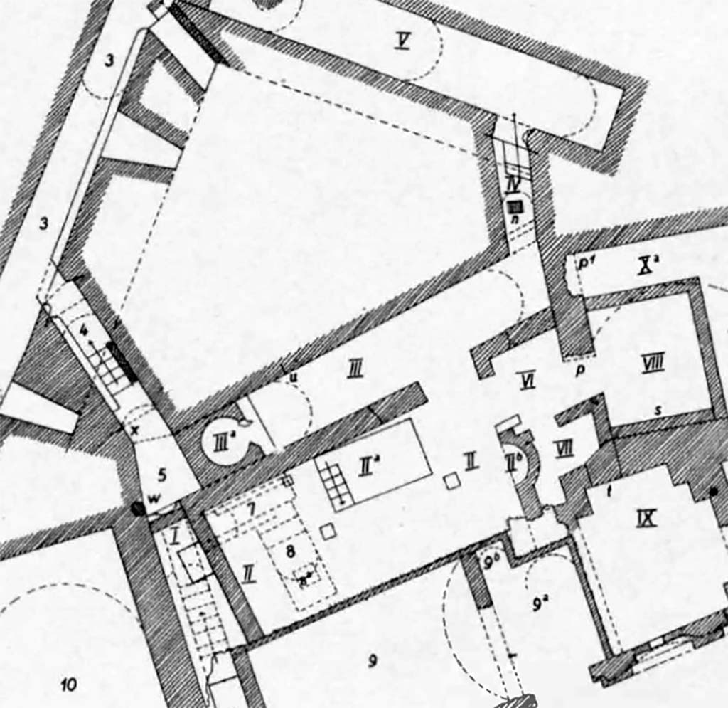 VIII.2.14-16 Pompeii. Detail from plan by Noack.
See Noack, F. and Lehmann-Hartleben, K., 1936. Baugeschichtliche Untersuchungen am Stadtrand von Pompeji. Berlin: De Gruyter, Taf. 20.