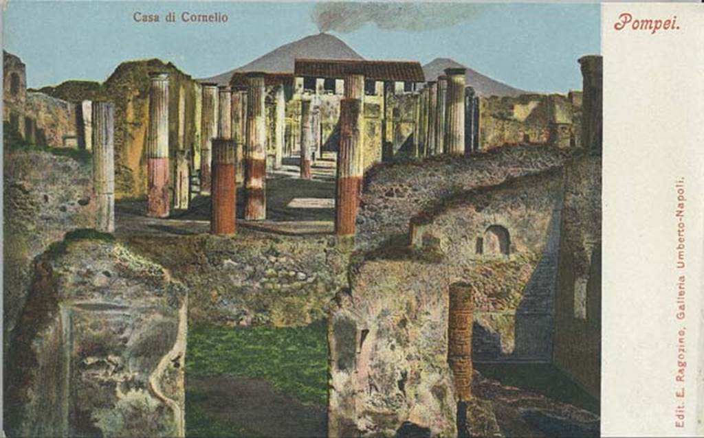 VIII.4.27 Pompeii. Late 19th century postcard by E Ragozino, no. 2877.
Looking north from a room in VIII.4.27 across the garden area towards the peristyle of VIII.4.15. On the right, the niche in the north wall of VIII.4.27/29 can be seen.
Photo courtesy of Rick Bauer.