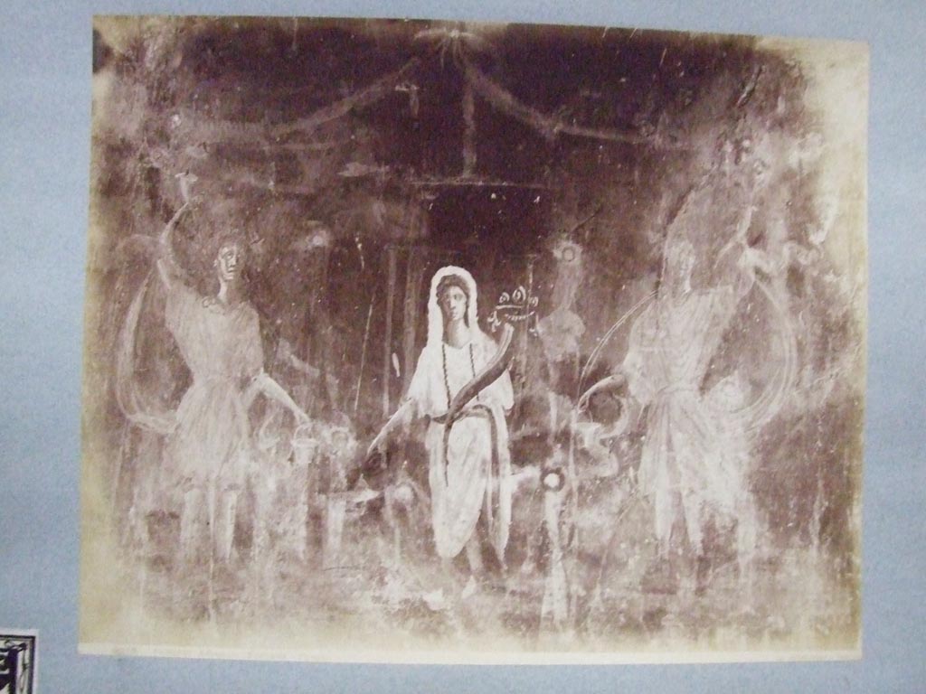 VIII.5.37 Pompeii. Lararium showing Genius and the Lares.
Old undated photograph. Courtesy of Society of Antiquaries. Fox Collection.