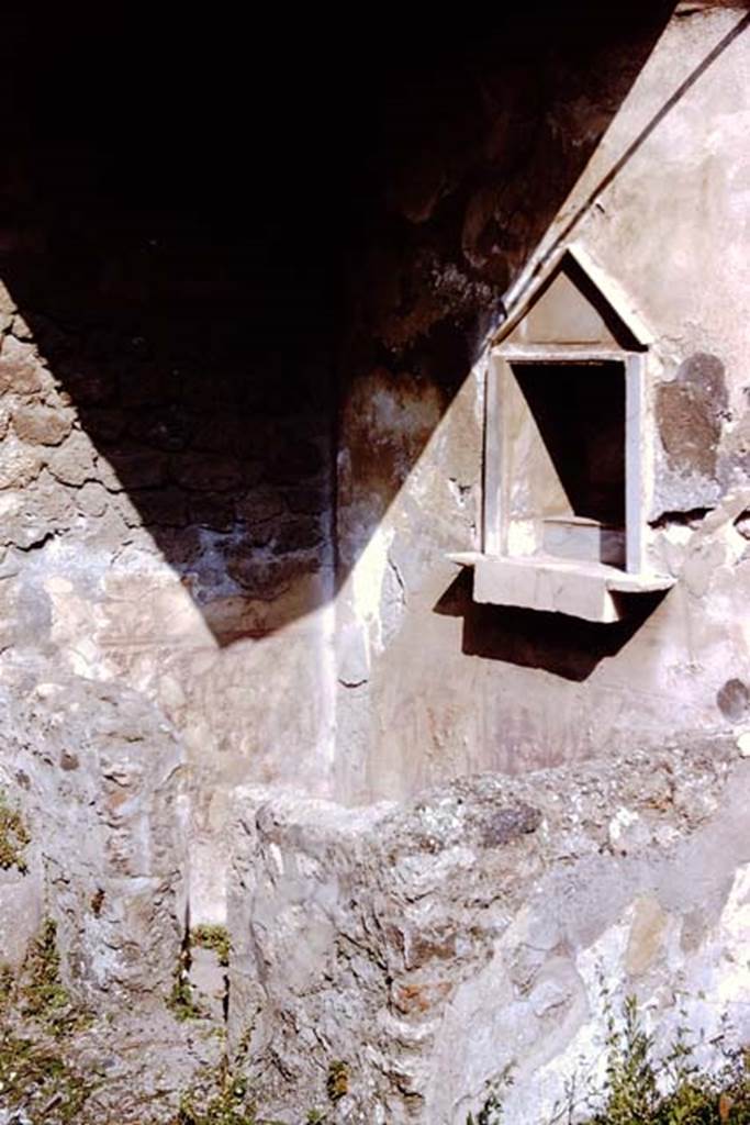 IX.8.6 Pompeii. 1966. Room 23, household shrine or lararium. Photo by Stanley A. Jashemski.
Source: The Wilhelmina and Stanley A. Jashemski archive in the University of Maryland Library, Special Collections (See collection page) and made available under the Creative Commons Attribution-Non Commercial License v.4. See Licence and use details.
J66f0660