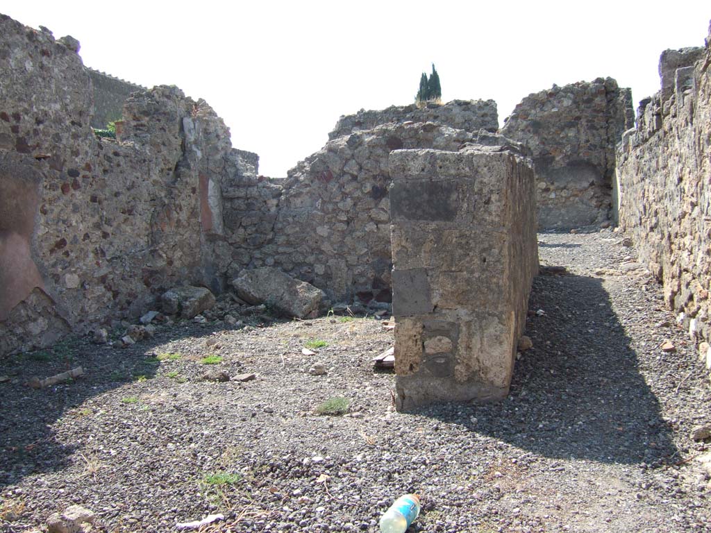 VI.2.29 Pompeii. September 2005. Looking west from entrance doorway, along corridors 5 and 7 to rear.
According to Fiorelli, there was a lararium in the long corridor.
See Pappalardo, U., 2001. La Descrizione di Pompei per Giuseppe Fiorelli (1875). Napoli: Massa Editore. (p.52)
According to Boyce, in the north wall of the corridor is a niche with peaked ceiling formed by two tiles set at an obtuse angle.
Fiorelli referred to it as larario.
See Boyce G. K., 1937. Corpus of the Lararia of Pompeii. Rome: MAAR 14. (p.44, no.144).
