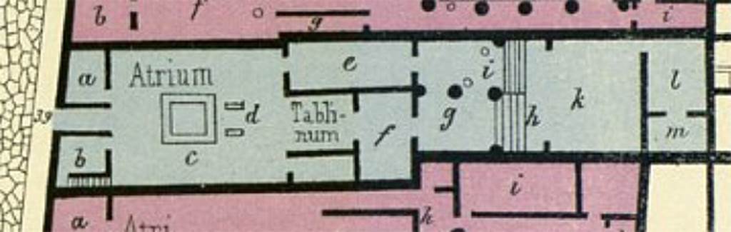 VI.14.39 Pompeii. Plan showing VI.14.39 by Emile Presuhn.
See Presuhn E., 1878. Pompeji: Les dernières fouilles de 1874 a 1878. Leipzig: Weigel, Abtheilung V, Taf. I.
