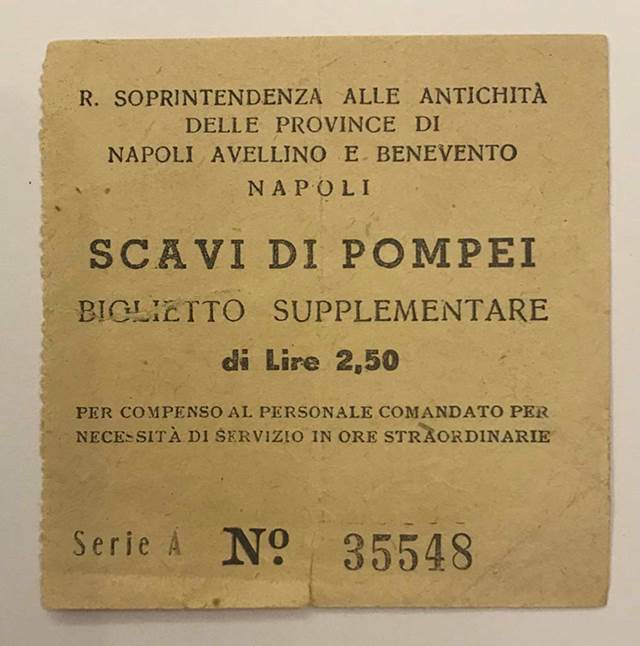 T.15. A "supplemental ticket" from the 1940s (about 1944), for going to the coliseum area.
At the time these tickets were being used, a visitor obtained them at the office, across from where the modern restaurant is located.
Then they could take the old "pre-1950s" foot train across Region I to the coliseum.
Photo courtesy of Rick Bauer.