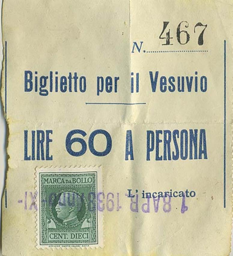 T.25. 1938 ticket for Vesuvius. Photo courtesy of Rick Bauer.