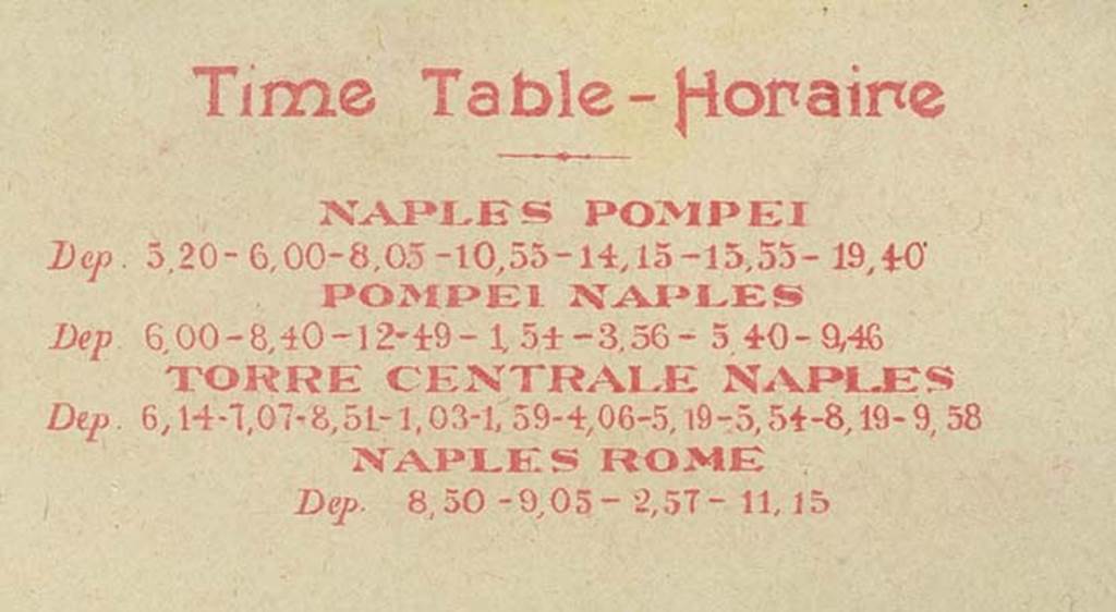 T.28. Train time-table from the 1900’s. Photo courtesy of Rick Bauer.
