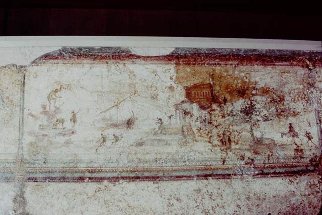 PA.1. This mystery painting has now been identified as part of the wall frieze from the Villa della Farnesina in Rome. Now in Museo Massimo Rome.
Our thanks to Florian Schmitt for his help identifying this.
1978. Photo by Stanley A. Jashemski.
Source: The Wilhelmina and Stanley A. Jashemski archive in the University of Maryland Library, Special Collections (See collection page) and made available under the Creative Commons Attribution-Non Commercial License v.4. See Licence and use details.
J78f0214