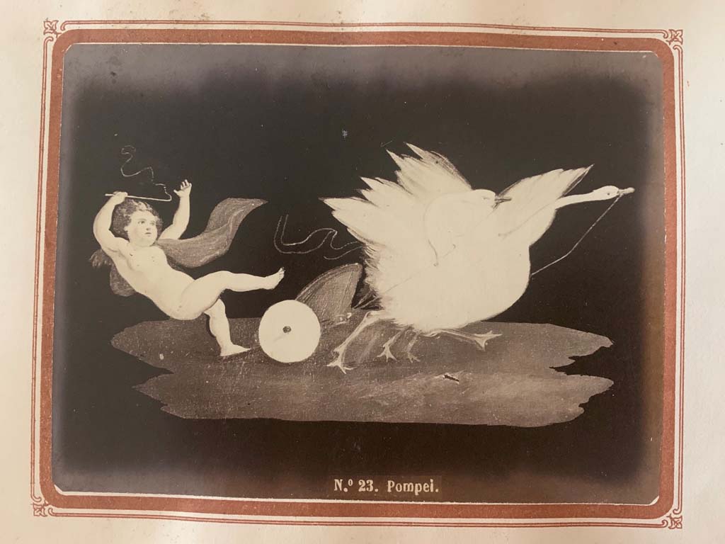 PA.4. Pompeii. From an album by Roberto Rive, dated 1868. Photo courtesy of Rick Bauer. Where from?
There is a similar painting on the east wall of a cubiculum in IX.9.c but it looks like the arms are in different positions. Do you have a close up of this wall?