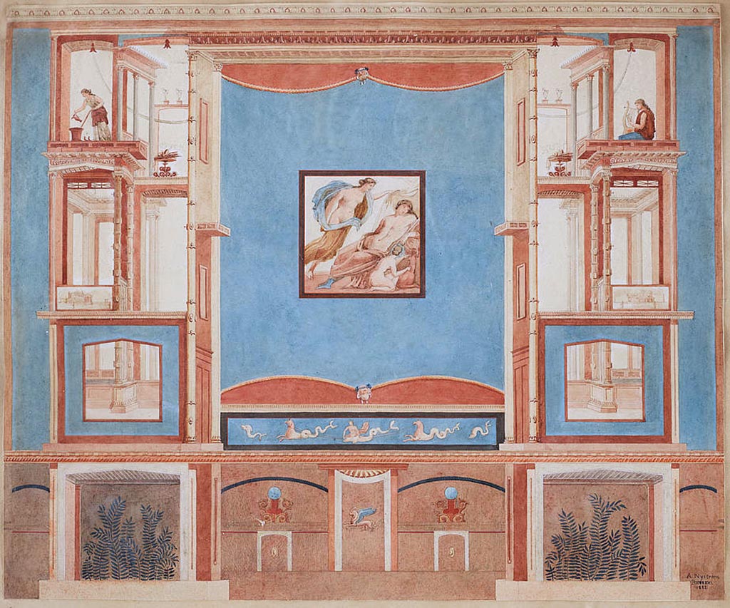 PA.21 Same wall painted by Per Axel Nyström (Sweden, 1793-1868) dated 1822.
This has the central painting shown complete.
Can you identify the location and the central painting?