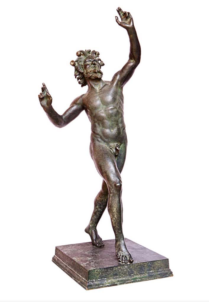 Copy by J. Chiurazzi & Fils of the dancing faun from VI.12.2, the original of which is now in Naples Museum.
The base has a round stamp of Chiurazzi Napoli.