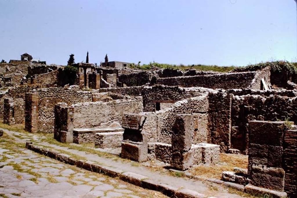 I.1.1 Pompeii, on right. 1966. Looking north-east towards entrances on Via Stabiana. Photo by Stanley A. Jashemski.
Source: The Wilhelmina and Stanley A. Jashemski archive in the University of Maryland Library, Special Collections (See collection page) and made available under the Creative Commons Attribution-Non Commercial License v.4. See Licence and use details.
J66f0197