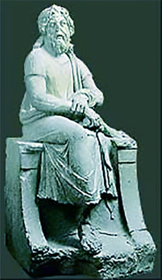 I.2.16 Pompeii. Room 6, garden area.
According to Jashemski, a terracotta statuette (for use as a fountain) of a seated old man was found in the garden.
He was holding a scroll in his right hand and wearing a short-sleeved tunic.
This statuette has been variously identified, but most probably as the Greek philosopher Antisthenes (ca 445-360), devoted follower of Socrates.
Now in Naples Archaeological Museum, inventory number 109622.
A terracotta puteal was also found in the garden.
See Jashemski, W. F., 1993. The Gardens of Pompeii, Volume II: Appendices. New York: Caratzas. (p.22, and fig 18 of the statuette).
There is also a description and photograph of the statuette, in
The National Archaeological Museum of Naples, text by Stefano De Caro, (1996), Naples, Electa, (p.210)