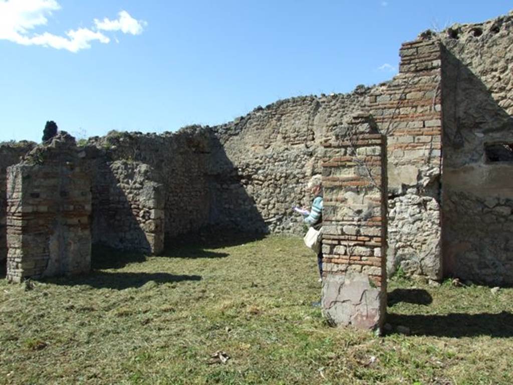 I.2.17 Pompeii. March 2009. Room 13. Site of north portico, and entrance doorway to room 14, the large exedra.