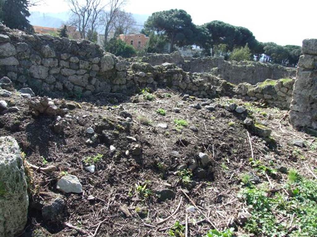I.2.20 Pompeii. March 2009. Site of staircase to upper floor, and two small rear rooms in south west corner of garden area.