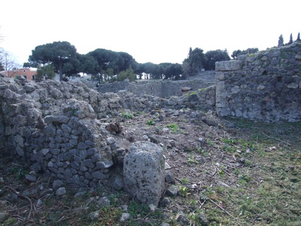 I.2.20 Pompeii. March 2009. Site of staircase to upper floor, and two small rear rooms in south west corner of garden area.