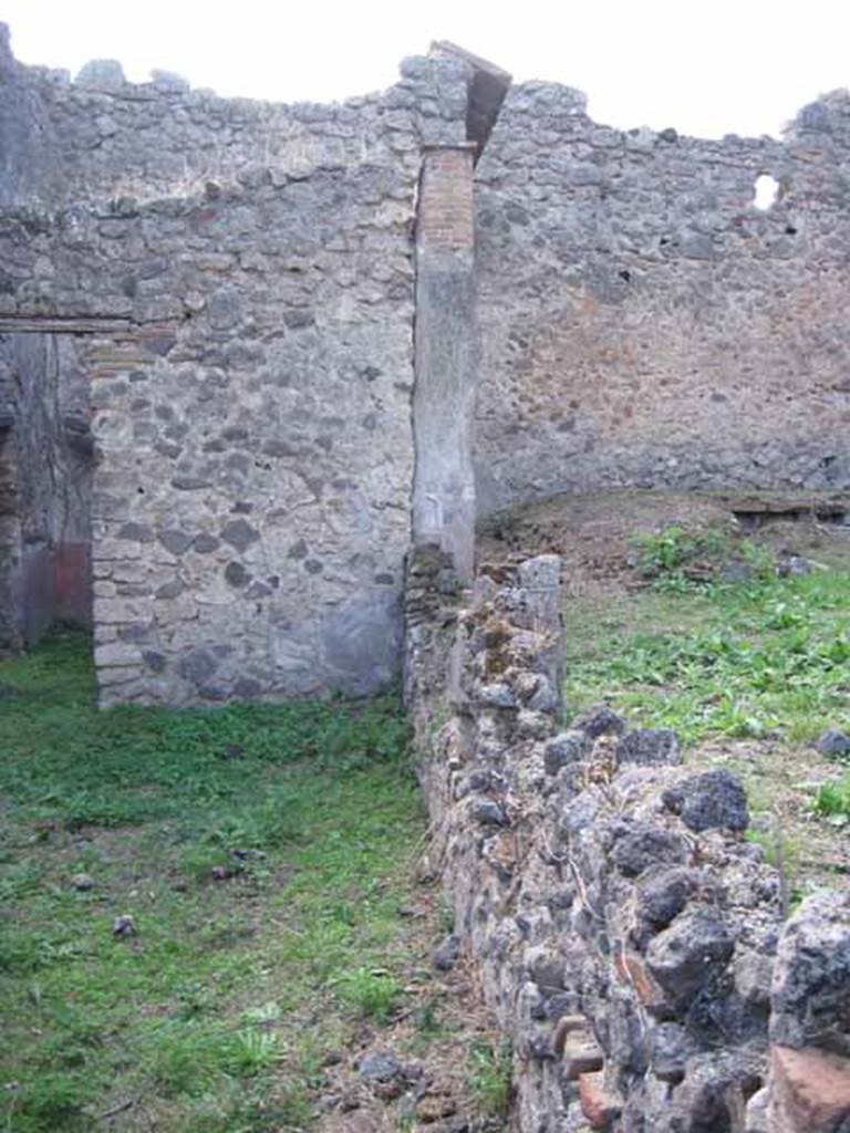 I.2.28 Pompeii. September 2010. Looking west along south portico garden wall. Photo courtesy of Drew Baker. According to Jashemski, this originally would have been the site of an entrance through the wall into the garden.