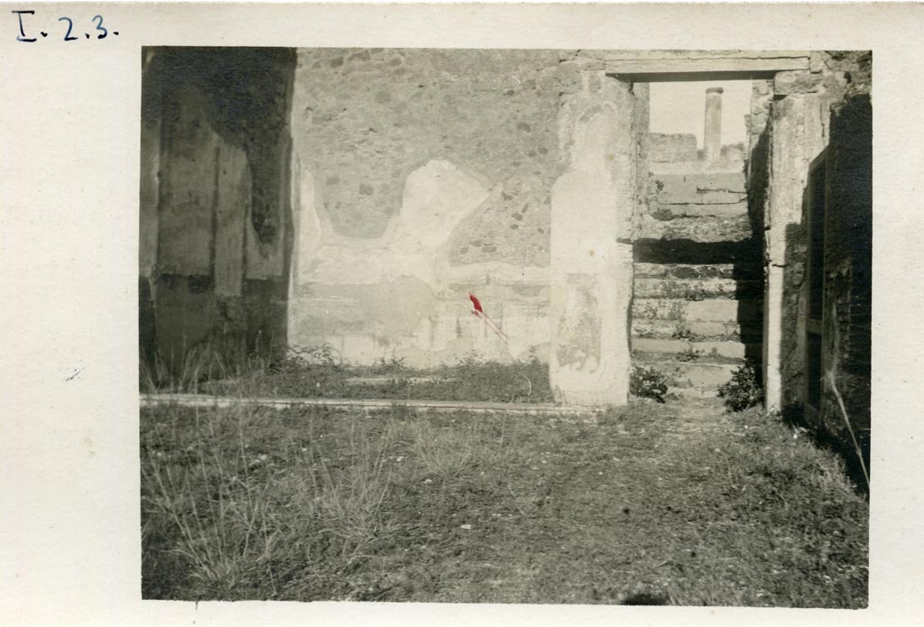I.3.3 Pompeii, but numbered as I.2.3 on photo. 1935.
Looking east across atrium towards tablinum and stairs leading up to the peristyle area.
Photo courtesy of American Academy in Rome, Photographic Archive. Warsher collection no. 529