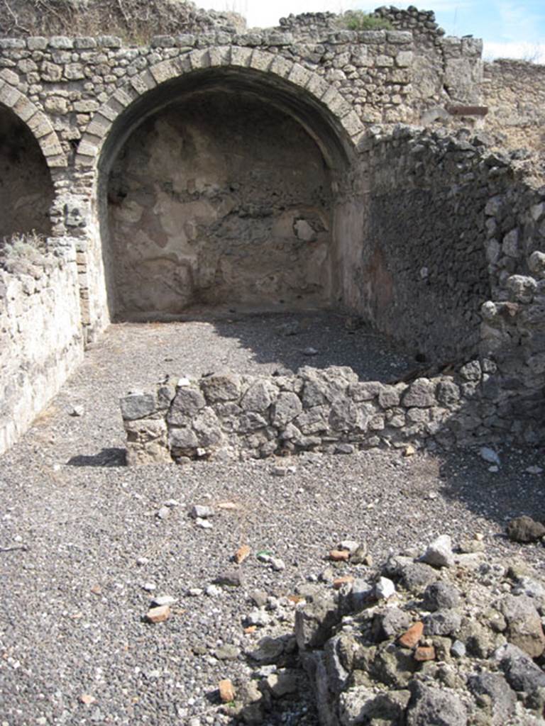 I.3.5 Pompeii. September 2010. Looking east across the north side of the entrance room. Photo courtesy of Drew Baker. At the rear of the entrance room was a doorway to the rear vaulted room. According to Fiorelli, on the right of the doorway above the remains of the wall, a large window allowing light to the rear room was found.